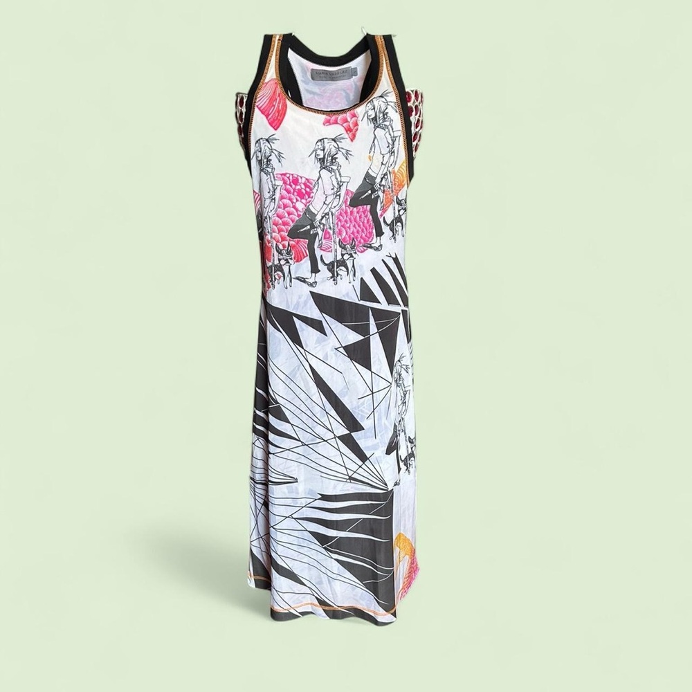 Pink and White Sleeveless Scoop Neck Sheath Dress